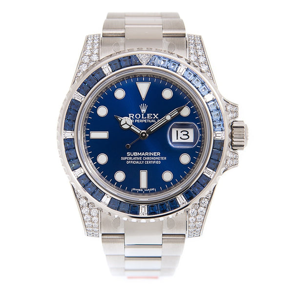 Rolex Submariner 18K White Gold Diamond Bezel Automatic Blue Dial Watch