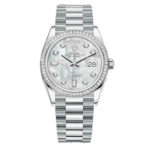 Rolex Day-Date 128396TBR White mother-of-pearl Unisex 36MM