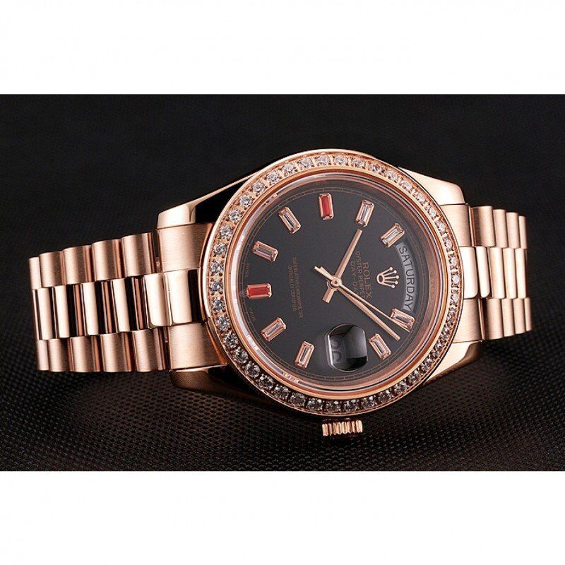 Swiss Rolex Day-Date Diamonds And Rubies Black Dial Rose Gold Bracelet 1454102