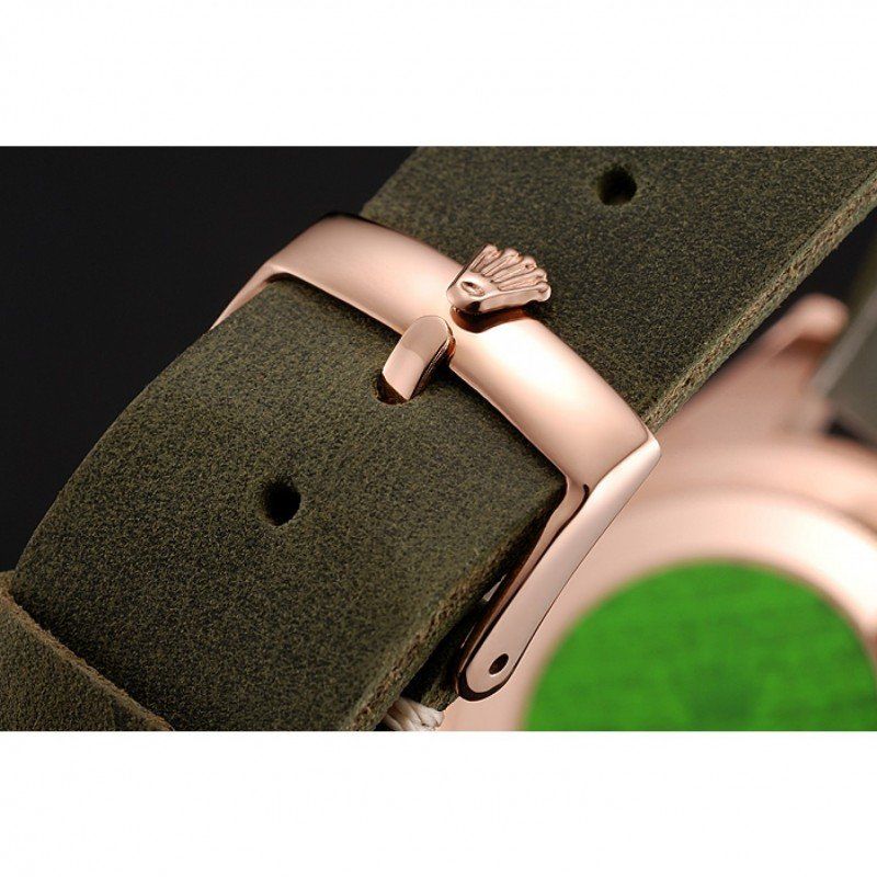 Rolex Yacht-Master Black Dial Green Bezel Rose Gold Case Green Leather Bracelet 1453862