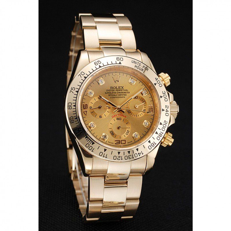 Rolex Cosmograph Daytona Brown Dial Diamond Numerals Gold Case And Bracelet 1454245