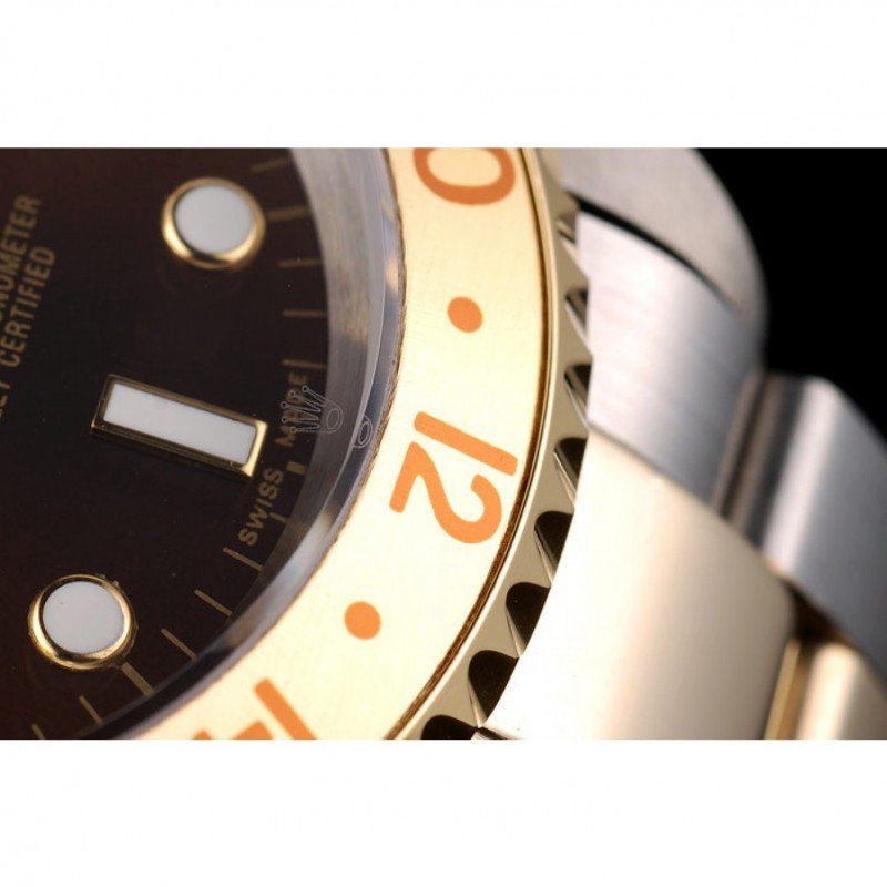 Rolex GMT Master II Gold Colored Ceramic Bezel Brown Dial Watch Men